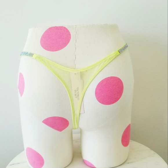 Victoria's Secret Very Sexy Rhinestone Crystal Shine Strap Thong Panty NWT Neon - Picture 8 of 12